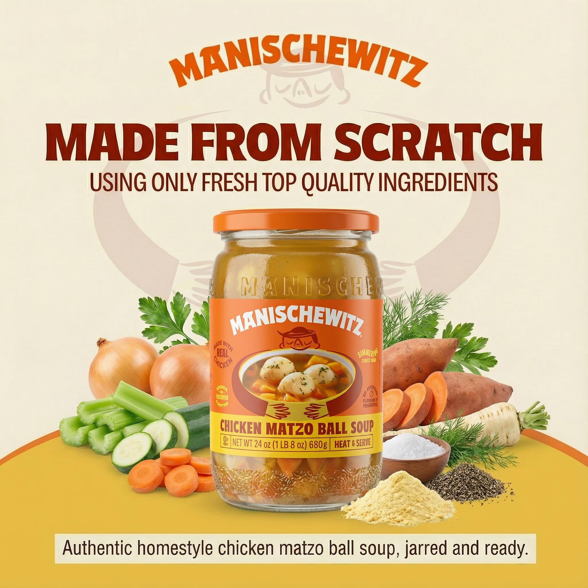 Manischewitz Chicken Matzo Ball Soup, 24 oz (4 Pack) | Authentic Homemade Taste with Real Matzo Balls | NO Artificial Flavors or Preservatives | Ready to Heat & Serve - Image 3