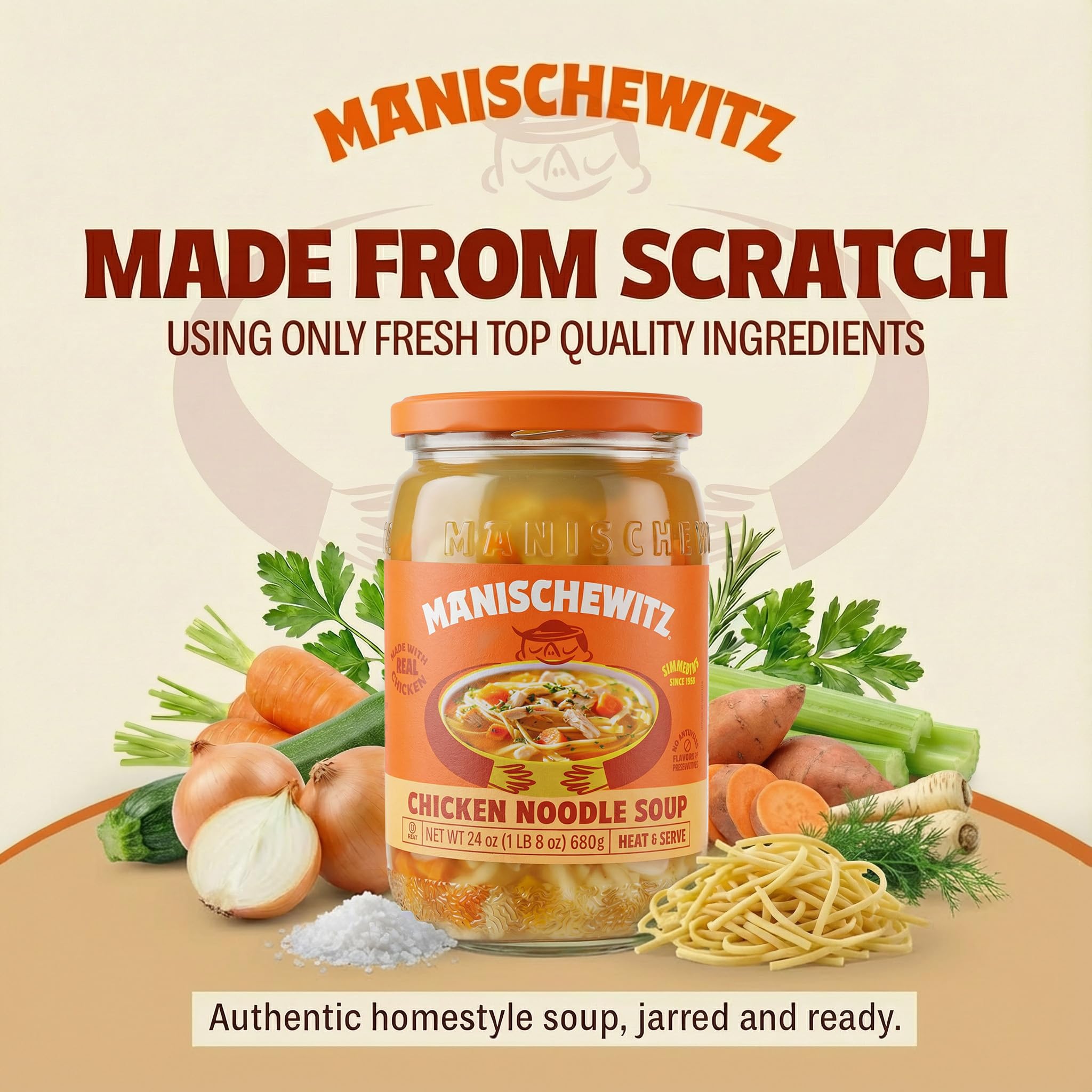 Manischewitz Chicken Noodle Soup, 24 oz (4 Pack) | Traditional Homemade Chicken Soup | NO Artificial Flavors, Preservatives | Ready to Serve - Image 3