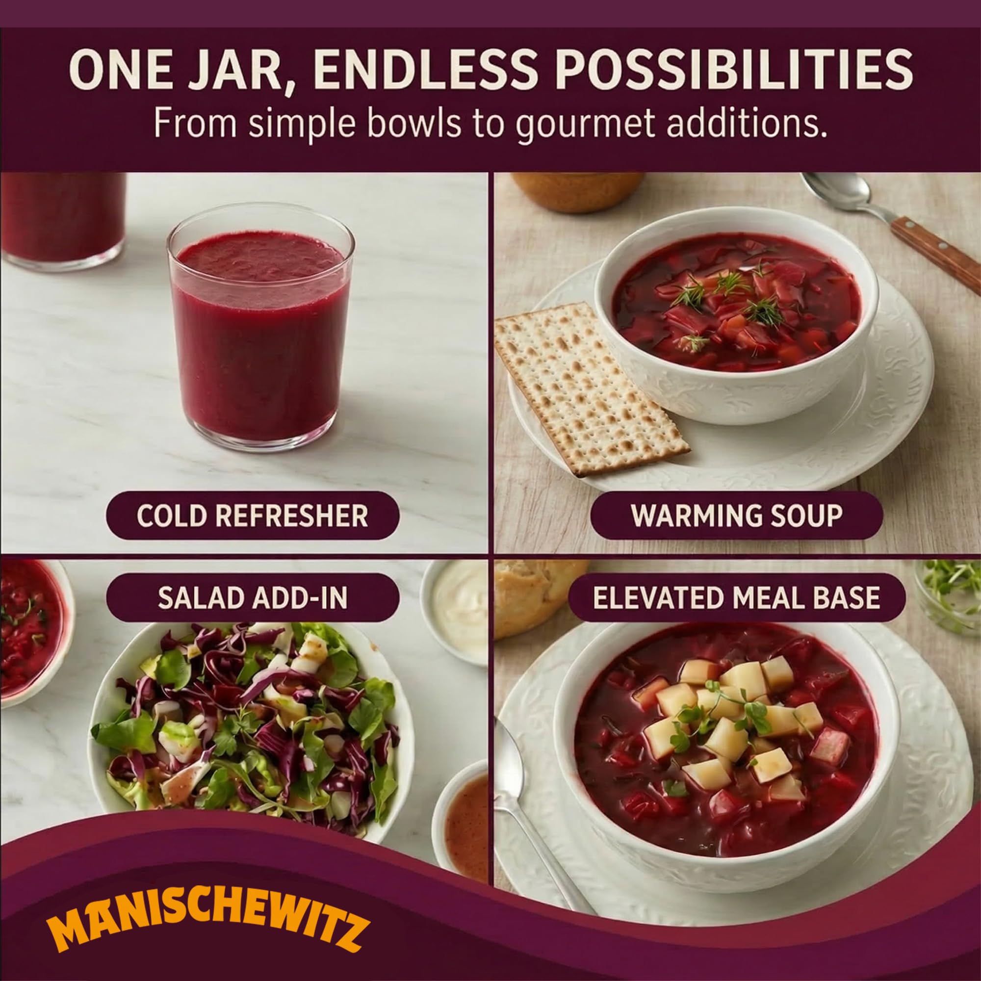 Manischewitz Low Sodium Borscht, 24 oz (4 Pack) | Ready-to-Serve Beet Soup | Sweet & Tangy Flavor | Gluten-Free, Vegetarian | Kosher (including Passover) - Image 5