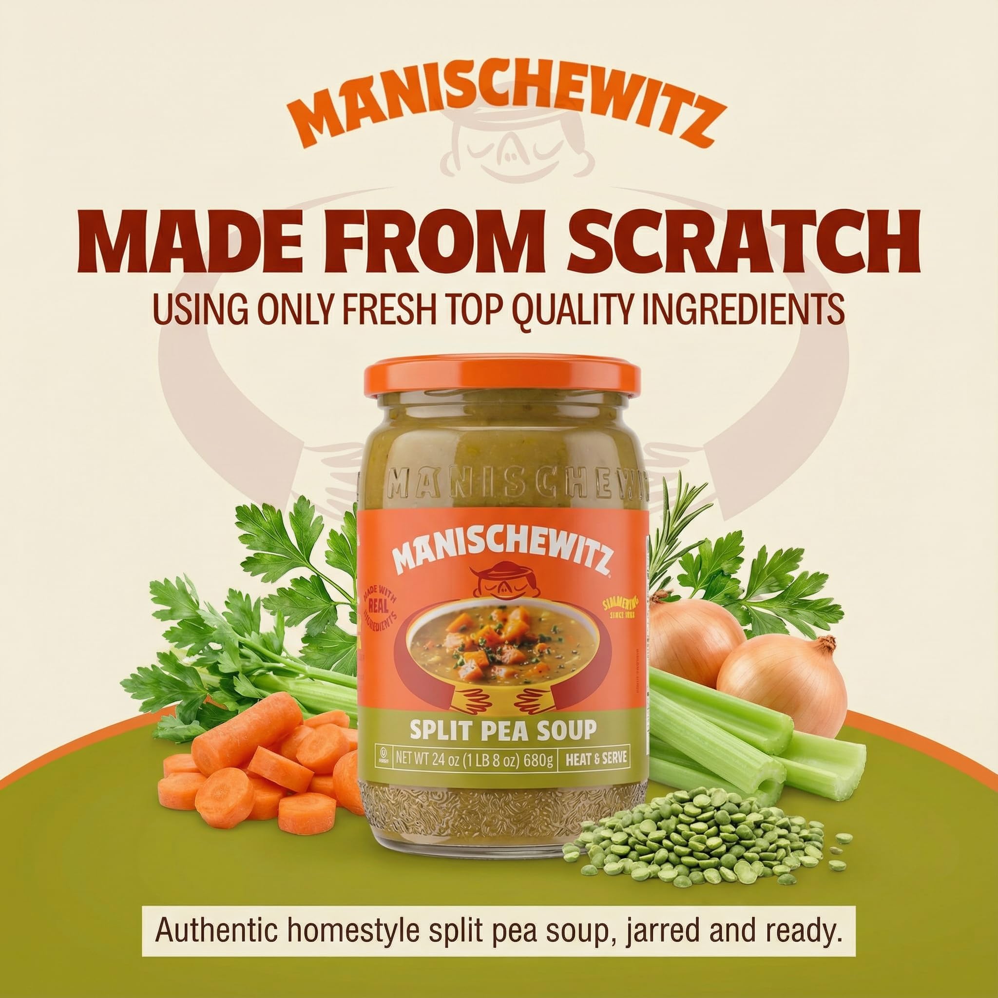 Manischewitz Split Pea Soup, 24 oz (4 Pack) | Homemade Taste | No Artificial Flavors or Preservatives | Ready to Serve | Made with Real Veggies - Image 3