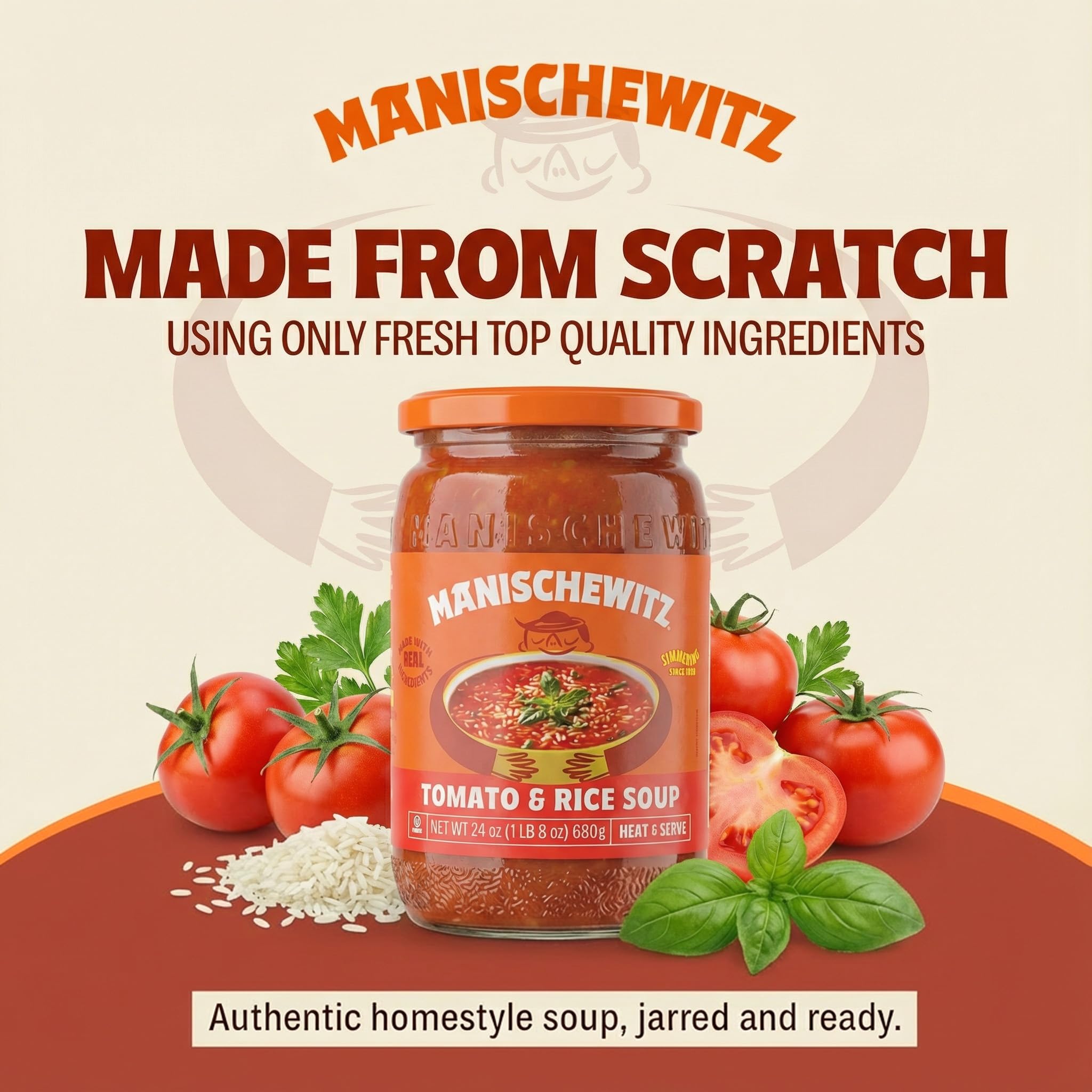 Manischewitz Tomato & Rice Soup, 24 oz (4 Pack) | Homemade Taste | No Artificial Flavors or Preservatives | Ready to Serve | Made with Real Ingredients - Image 3
